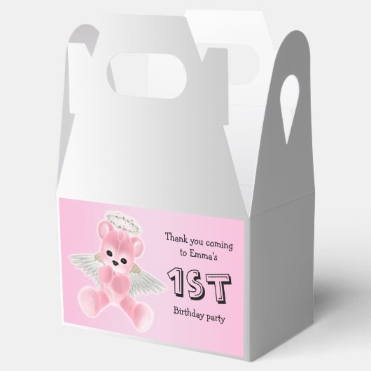 ガールズピンクエンジェルテディベア1st誕生日パーティー フェイバーボックス (オープン)