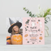 ガールズピンクオレンジグレーフォトハロウィーン誕生日  招待状 (スタンド正面)