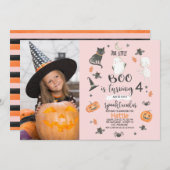 ガールズピンクオレンジグレーフォトハロウィーン誕生日  招待状 (正面/裏面)