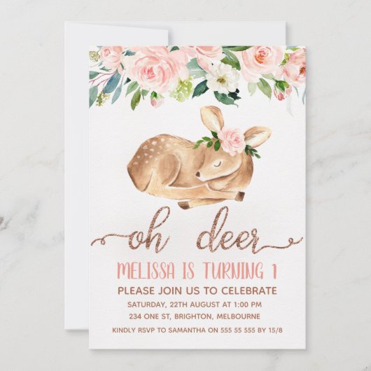 ガールズピンクオーディアバースデーパーティー招待 招待状 (正面)