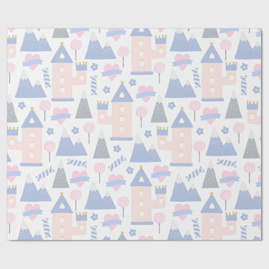 ガールズピンクキャッスル&棒つきキャンデーラッピング紙 ラッピングペーパー (フラット)