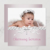 ガールズピンククロスフォト《キリスト教》洗礼式や命名式 招待状 (正面/裏面)