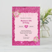 ガールズピンクグリッターフローラ10thバースデーパーティー 招待状 (スタンド正面)