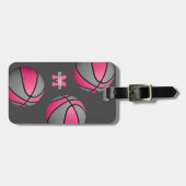 ガールズピンクグレーチームカラーズバスケットボールトラベルバッグ ラゲッジタグ (正面横)