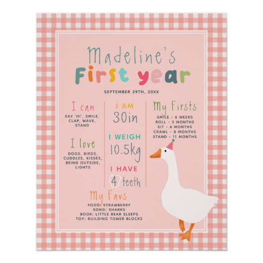 ガールズピンクグースファースト年誕生日マイルストーン ポスター (正面)