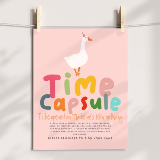 ガールズピンクグースファースト誕生日タイムカプセルサイン ポスター