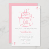 ガールズピンクケーキ2nd誕生日招待状 招待状 (正面/裏面)