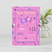ガールズピンクゲーミングタマゴッチ誕生日招待状 招待状 (スタンド正面)