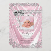 ガールズピンクサテンフォトバプテスマ《キリスト教》洗礼式や命名式 招待状 (正面/裏面)