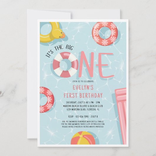 ガールズピンクザビッグワンビーチクラブ第1誕生日 招待状 (正面)