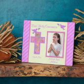 ガールズピンクストライプのの最初の聖なるcomunionプラーク フォトプラーク (側面)
