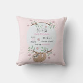 ガールズピンクスリーピングスロース誕生統計子供部屋 クッション (正面)