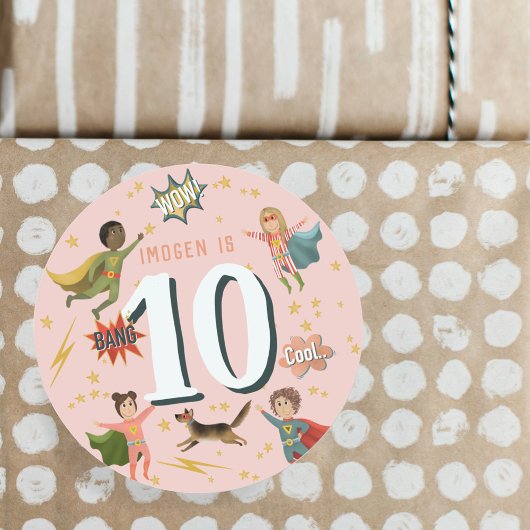 ガールズピンクスーパーヒーローキッズエイジ誕生日 ラウンドシール