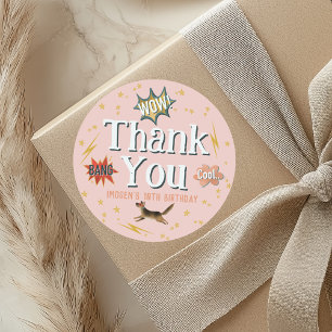 ガールズピンクスーパーヒーロー子供の誕生日 ラウンドシール