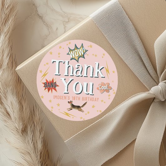 ガールズピンクスーパーヒーロー子供の誕生日 ラウンドシール