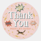 ガールズピンクスーパーヒーロー子供の誕生日 ラウンドシール (正面)