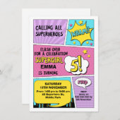 ガールズピンクスーパーヒーロー5誕生日招待状 招待状 (正面/裏面)