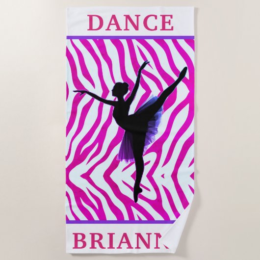 ガールズピンクゼブラバレリナダンサータオル ビーチタオル (正面)