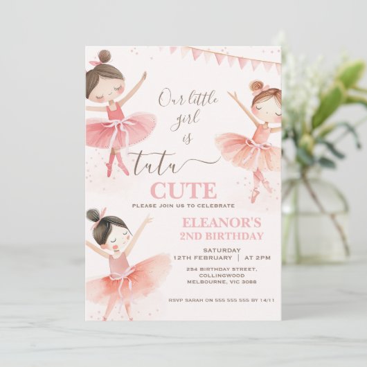 ガールズピンクツチュバレリーナ2nd誕生日 招待状 (スタンド正面)