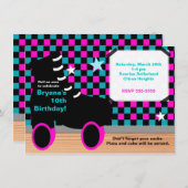 ガールズピンクティール（緑がかった色）スケートで滑るスケートパーティの招待状 招待状 (正面/裏面)