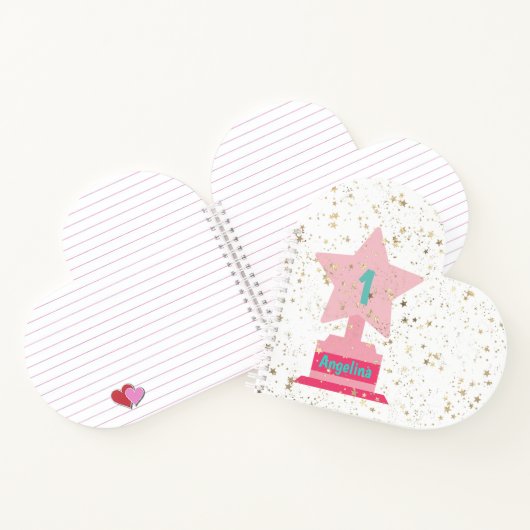 ガールズピンクティール（緑がかった色）トロフィーモダン新学期 ノートブック (内部)