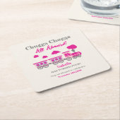 ガールズピンクトレイン任意の年齢の誕生日パーティー スクエアペーパーコースター (アングル)