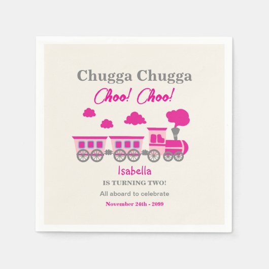 ガールズピンクトレイン2nd誕生日パーティー スタンダードカクテルナプキン (正面)