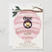 ガールズピンクハイブビーをテーマにした第1誕生日 招待状 (正面)