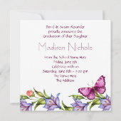 ガールズピンクバタフライワイルドフラワーフォト卒業 招待状 (裏面)