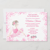 ガールズピンクバレリナスパークルハートバースデーパーティー 招待状 (正面)