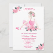 ガールズピンクバレリナスパークルハートバースデーパーティー 招待状 (正面)