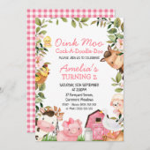 ガールズピンクバーンファームダックリーフ誕生日 招待状 (正面/裏面)