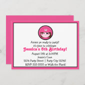 ガールズピンクパイレーツブラウンヘア誕生日招待状 招待状 (正面/裏面)