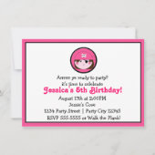 ガールズピンクパイレーツブラウンヘア誕生日招待状 招待状 (正面)