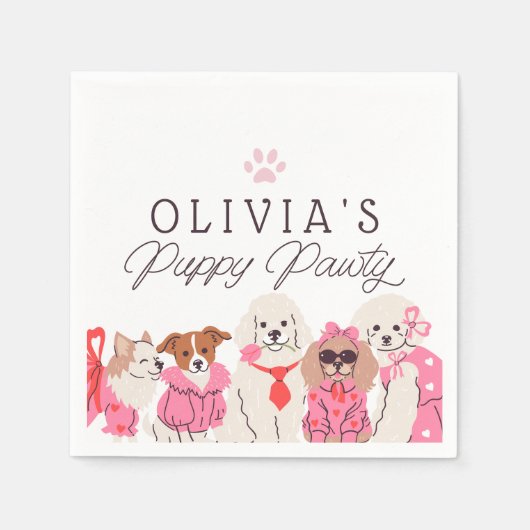 ガールズピンクパピーポーティ誕生日 スタンダードカクテルナプキン (正面)