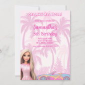 ガールズピンクファッションドールディーバ誕生日招待状 招待状 (正面)