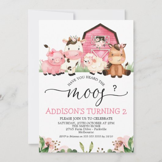 ガールズピンクファーム聞いたことがあるMoos誕生日 招待状 (正面)