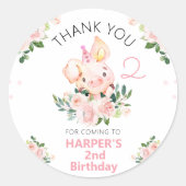 ガールズピンクフローラこの小さな豚誕生日 ラウンドシール (正面)