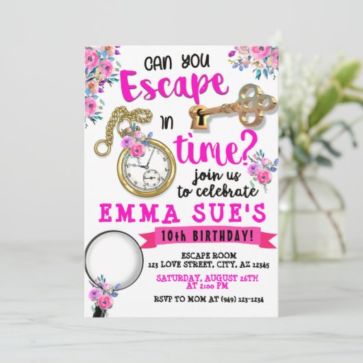 ガールズピンクフローラエスケープルーム誕生日 招待状