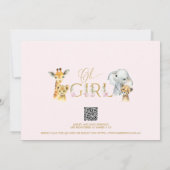 ガールズピンクフローラサファリベビーシャワー招待状 招待状 (裏面)