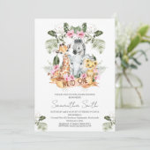 ガールズピンクフローラサファリワイルドワンベビーシャワー 招待状 (スタンド正面)