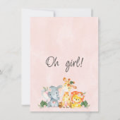 ガールズピンクフローラサファリ動物ベビーシャワー 招待状 (裏面)