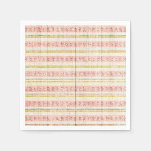 ガールズピンクフローラストライプコテージシックティーパーティー スタンダードカクテルナプキン (正面)