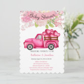 ガールズピンクフローラトラックハートベビーシャワー 招待状 (スタンド正面)