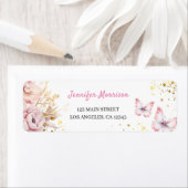 ガールズピンクフローラバタフライ差出人住所ラベル ラベル (インサイチュ)