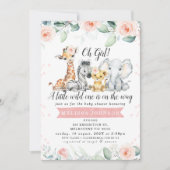 ガールズピンクフローラバナーサファリベビーベビーシャワー 招待状 (正面)