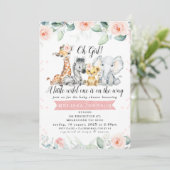 ガールズピンクフローラバナーサファリベビーベビーシャワー 招待状 (スタンド正面)