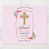 ガールズピンクフローラファースト聖餐式 スパークリングワインラベル (シングルラベル)