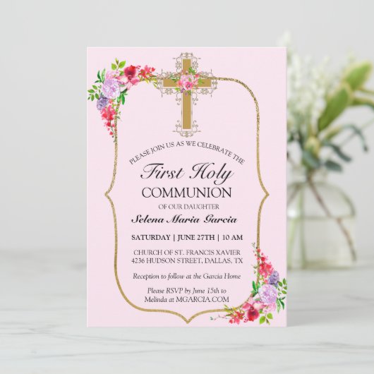 ガールズピンクフローラファースト聖餐式 招待状 (スタンド正面)