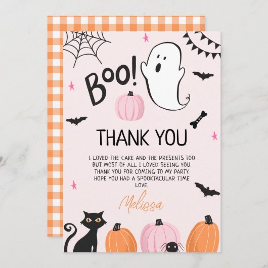 ガールズピンクブハロウィーン誕生日サンキューカード 招待状 (正面/裏面)